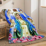 1pc Super Soft Virgin Mary Printed Fleece Blanket - Lightweight, Warm, Fluffy, and Fuzzy for Cozy Bed, Sofa, Couch, Office Nap, Car, Airplane Travel, and Camping - Ideal Bedding and Home Textiles for Cold Winter Nights