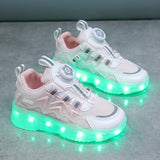 Rechargeable Luminous LED Sneakers - Radiant, Breathable, Non-Slip, Shock-Absorbing Shoes with Rotating Button - Perfect for Active Boys, Ideal for Outdoor Running, Walking, and Playing