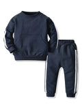 Buy 1 Get 1 Free, 2pcs Boys Fashionable Striped Warm Outfit Set - Cozy Long Sleeve Sweatshirt & Sweatpants for Spring, Fall, Winter - Comfortable & Durable