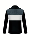 Classic Long Sleeve Polo Shirt for Men - Three-Color Stitching, Zipper Closure, Casual Style - New  Fashion Essential