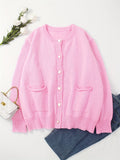 Plus Size Button Front Knitted Cardigan, Casual Pockets Long Sleeve Cardigan For Fall & Winter, Women's Plus Size Clothing