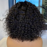 Short Bob Curly Human Hair Wigs With Bangs None Lace Front Human Hair Wigs For Women 180% Density Kinky Curly Fringe Bang Wig Human Hair Machine Made Brazilian Unprocessed Virgin Hair Wigs Natural Color