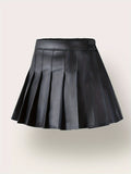 Girls Fashionable High Waist Pleated PU Leather Skirt with Built-in Safety Shorts - Perfect Party & K-pop Inspired Gift for Trendsetters