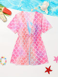 Vibrant Gradient Fish Scale Graphic One-Piece Swimwear Cover Up for Toddler Girls - Quick-Dry, Soft, and Comfortable for Beach Vacation, Water Play, and Outdoor Fun - Adorable and Stylish Design