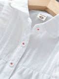 Girls' U Hem Embroidered Button Down Long Sleeve Cotton Shirts For Spring Summer And Autumn