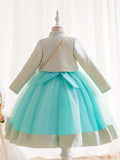 3pcs Girls Glamorous Puffy Princess Dress Set - Flower Embellished, Jacquard Jacket & Bag - Perfect for Parties & Performances