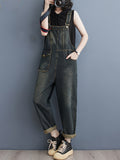 Women's Casual Denim Overalls, Spring Collection, Relax Fit Dungarees With Adjustable Straps, Versatile Streetwear