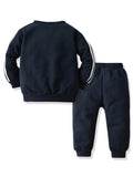 Buy 1 Get 1 Free, 2pcs Boys Fashionable Striped Warm Outfit Set - Cozy Long Sleeve Sweatshirt & Sweatpants for Spring, Fall, Winter - Comfortable & Durable