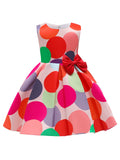 Knee-High Fitted Princess Dress for Girls - Colorful Polka Dot, Bow, Puffy, Sleeveless, Crew Neck, Flared Hem, Cotton Lining, Hand Washable - Ideal for Piano Performance, Wedding, Evening, Birthday Party, and Special Occasions