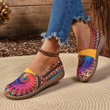 Vibrant Geometric Print Canvas Loafers - Ultra-Lightweight, Slip-On, Comfortable Flat Shoes for Women - Perfect for Daily Wear, Summer, Fall, and Independence Day Celebrations