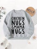 Boys CHICKEN NUGS&MAMA HUGS Graphic Sweatshirt - Soft Fleece, Thick & Cozy, Perfect for Spring, Fall, and Winter - Fun Alphabet Print Top