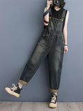 Women's Casual Denim Overalls, Spring Collection, Relax Fit Dungarees With Adjustable Straps, Versatile Streetwear