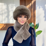 Women's 2-Piece Set Thick Warm Faux Fur Hat and Scarf Combo, Polyester Knit Winter Ear Warmer Cap with Toggle Closure, Fashionable Mongolian Style Hat, Solid Color Hand Wash Only - Fall/Winter Urban Collection