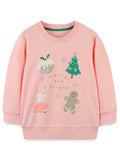 Girls Christmas Cartoon Graphic Crew Neck Pullovers Cotton Comfortable Casual Long Sleeve Sweatshirt Top