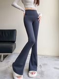 Women's High-Waist Flare Leggings - Fleece-Lined, Stretchy Yoga Pants for Fall/Winter, Solid Color