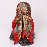 35.4" Luxurious Vintage Paisley Print Square Scarf - Soft Imitation Silk Satin, Windproof, Head Wrap, Neckerchief, Fashion Accessories for Women - Stylish, Versatile, and Comfortable
