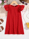 Girls Charming Solid Ruffle Trim Dress - Lightweight Loose Fit for Effortless Summer Style