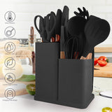 19-Piece Premium Silicone Kitchen Utensil Set With Wooden Handles And Chef Knifes - Heat-Resistant, Non-Stick Friendly Cooking Tools & Bamboo Storage Bucket - Selected Christmas Present For Cooking Enthusiasts