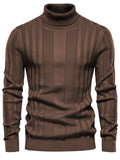 Cozy High Neck Knitted Sweater - Soft High Stretch Polyester Fabric, Long Sleeve, Regular Fit, Machine Washable, Solid Color Pullover for Men - Perfect for Spring and Fall Seasons