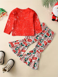 Toddler Girls 2pc Sweet Christmas Outfits, Pullover + Flare Pants Set Kids Clothes Spring Fall Gift Christmas, girl's outdoor wear