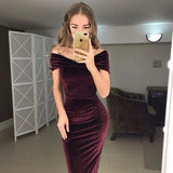 GREATNFB In Stock Cross-Border New  Hot Selling Temperament Commute Women's off-Shoulder Dress Pleuche Dress