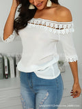 GREATNFB  EBay European and American 2019 New off-Shoulder Stitching Lace Top