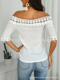 GREATNFB  EBay European and American 2019 New off-Shoulder Stitching Lace Top