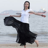 GREATNFB Cross-Border Big Hem Skirt European and American New Slimming Summer Chiffon Long Dress Brocade Silk