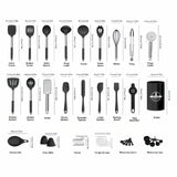 43pcs/set, Silicone Kitchen Utensils Set With Stainless Steel Handle, Non-stick Pot Special Cooking Tools Set With Storage Bucket, Multipurpose Kitchenware, Heat Resistant Cookware, Dishwasher Safe, Kitchen Supplies, Kitchen Gadgets