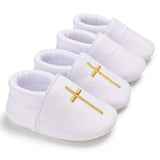 Baby Boys Baptism Cross No Tie Sip On Sneakers, Toddlers Crib Walking Shoes With Assorted Colors