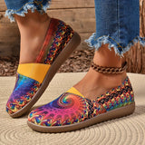 Vibrant Geometric Print Canvas Loafers - Ultra-Lightweight, Slip-On, Comfortable Flat Shoes for Women - Perfect for Daily Wear, Summer, Fall, and Independence Day Celebrations