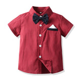 GREATNFB Foreign Trade Boys Summer Suit Gentleman Dress Bow Tie Red Striped Shirt Suspender Pants Birthday Gift Children Outwear