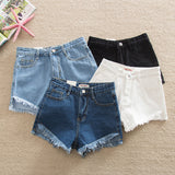 Denim Shorts Women's 2024 New Outdoor Korean Style Slimming High Waist Student Loose Raw Hem Candy Color Tassel Hot Pants