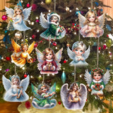 10pcs Handcrafted Wooden Festive Christmas Angel Ornaments with Rope for Tree Decorations - No Battery Required, Holiday Season Essentials