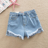 Denim Shorts Women's 2024 New Outdoor Korean Style Slimming High Waist Student Loose Raw Hem Candy Color Tassel Hot Pants