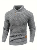 Cozy Chic Men's Waffle Pattern High Stretch Sweater - Soft, Breathable, and Lightweight Pullover for Fall and Winter - Chic Mature Casual Wear for Everyday