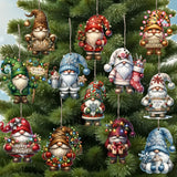 12 PCS Handcrafted Wooden Christmas Gnome Hanging Ornaments - Perfect Gift for the Holiday Season - No Batteries Required