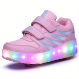 Rollerblaze LED Light-Up Shoes for Kids - Vibrant Two-Wheel Skate Sneakers with Flashing Luminous Lights, Adjustable Straps, and Sturdy Wheels for Boys, Girls, and Teens - Fun, Safe, and Durable Way to Roll Around with Confidence