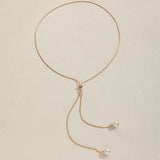 Simple Long Pull Adjustable Faux Pearl Necklace Clavicle Chain Female Neck Jewelry