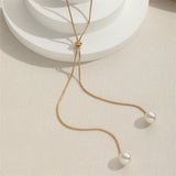 Simple Long Pull Adjustable Faux Pearl Necklace Clavicle Chain Female Neck Jewelry