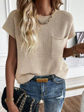 NEW LUNE Solid Pocket Patched Knit Top