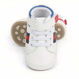 All-Season Embroidered Boy's Crib Shoes - Lightweight, Non-Slip Rubber Sole, Easy Hook-and-Loop Fastening