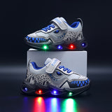 Vibrant DinoKicks Low-Top Sneakers - Breathable, Shock-Absorbing, LED Light Accents, Casual Sport Shoes for Boys, All-Season Wear, Comfortable Fit