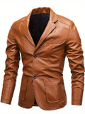 Plus Size Mens PU Jacket - Stylish Solid Color Design, Durable and Comfortable, Versatile for Spring, Fall, and Winter - Mens Fashion Outerwear