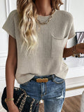 NEW LUNE Solid Pocket Patched Knit Top