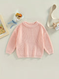 Toddler's Cozy Knit Sweater - Soft Long Sleeve Round Neck Pullover with Solid Color and Loose Fit Design - Perfect for Casual Daily Wear and Outdoor Play