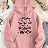 Cozy Alphabet Knit Hoodie for Women – Casual Long Sleeve Sweatshirt with Pocket, Easy-Care Fall/Winter Wear