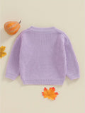 6 Months-4 Years Adorable Toddler Baby Girls' Pumpkin Pattern Halloween Long Sleeve Round Neck Chunky Knit Sweater - Soft and Cozy Pullover for Autumn and Winter - Perfect for Dressing Up or Everyday Wear