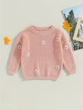 Adorable Baby Girl Flower Long Sleeve Crew Neck Winter Warm Knit Pullover Sweater - Soft, Breathable, and Cozy Infant Clothes for Cold Weather - Perfect for Everyday Wear and Special Occasions