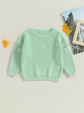 Adorable Baby Girl Flower Long Sleeve Crew Neck Winter Warm Knit Pullover Sweater - Soft, Breathable, and Cozy Infant Clothes for Cold Weather - Perfect for Everyday Wear and Special Occasions